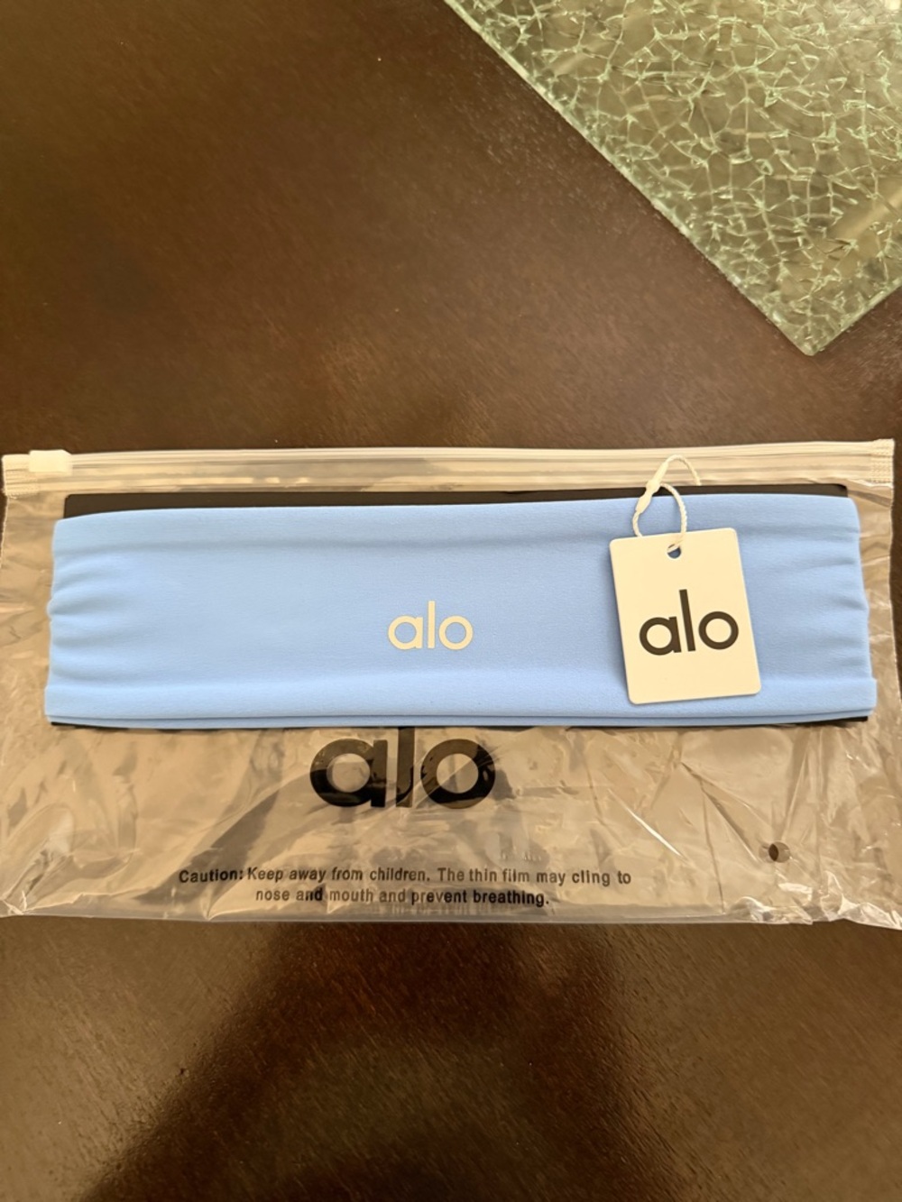 ALO Yoga Sky Blue Wide Logo Headband - Picture 3 of 6